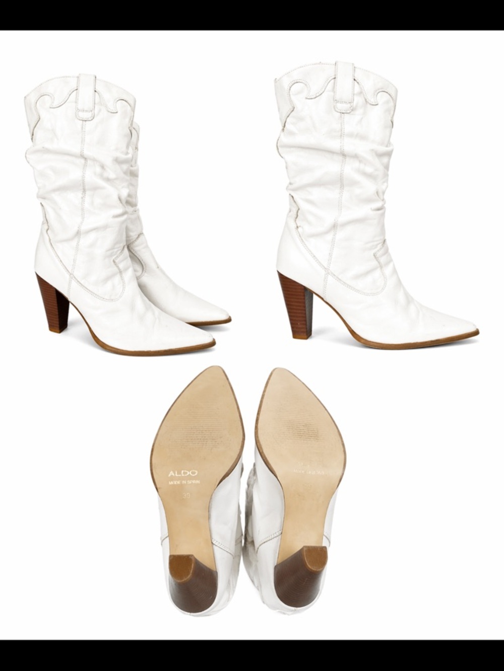 Aldo White Slouchy Pointed-Toe Western Heel Boots - Picture 3 of 3